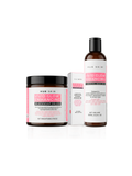 Beginner Skin Brightening Routine with Vivid Glow Skin Start products including Blacksoap Deluxe and Hydrating Body Milk.