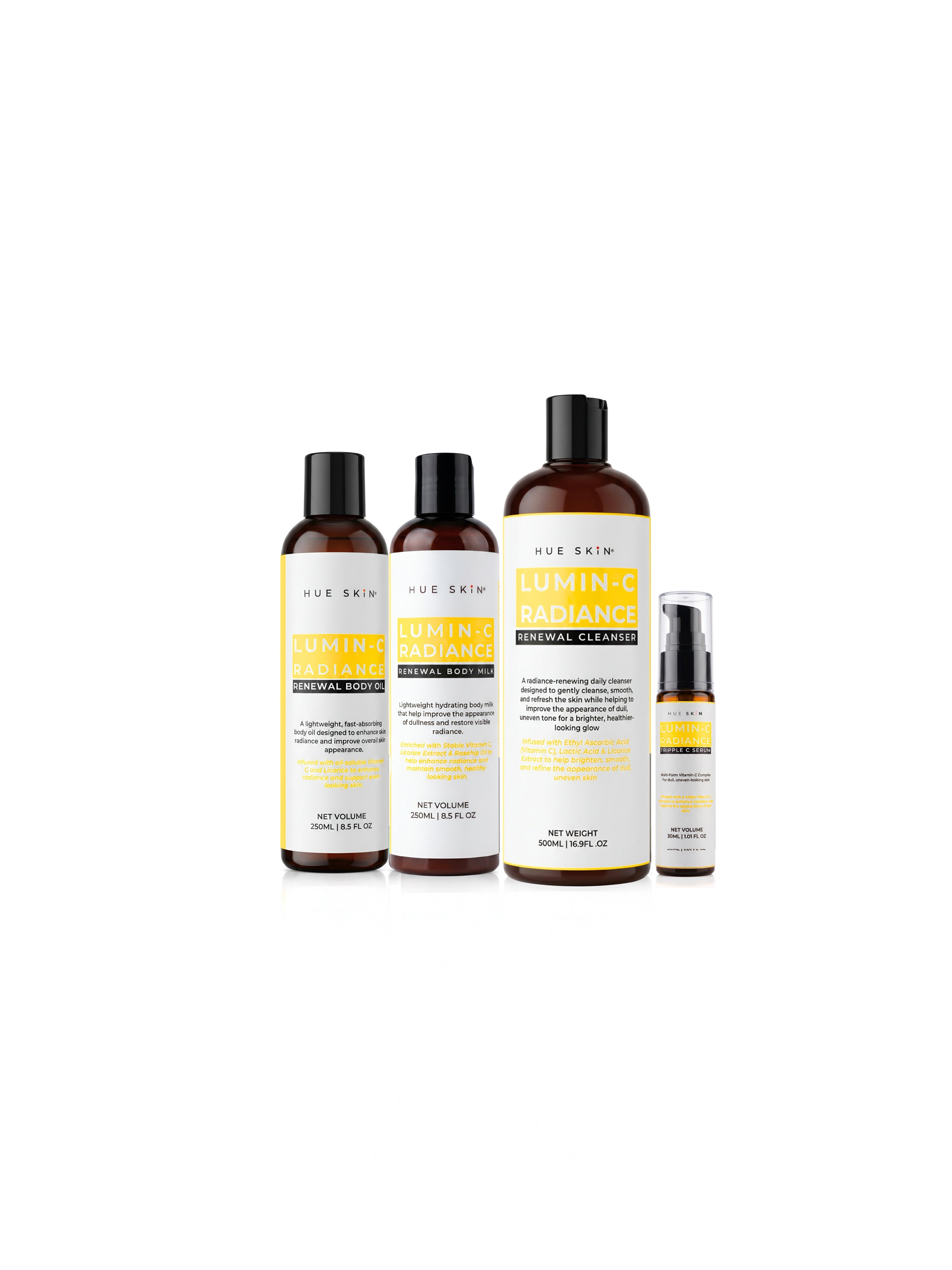 Healthy Ageing Skincare Routine set including Lumin-C Radiance cleanser and hydrating serums.