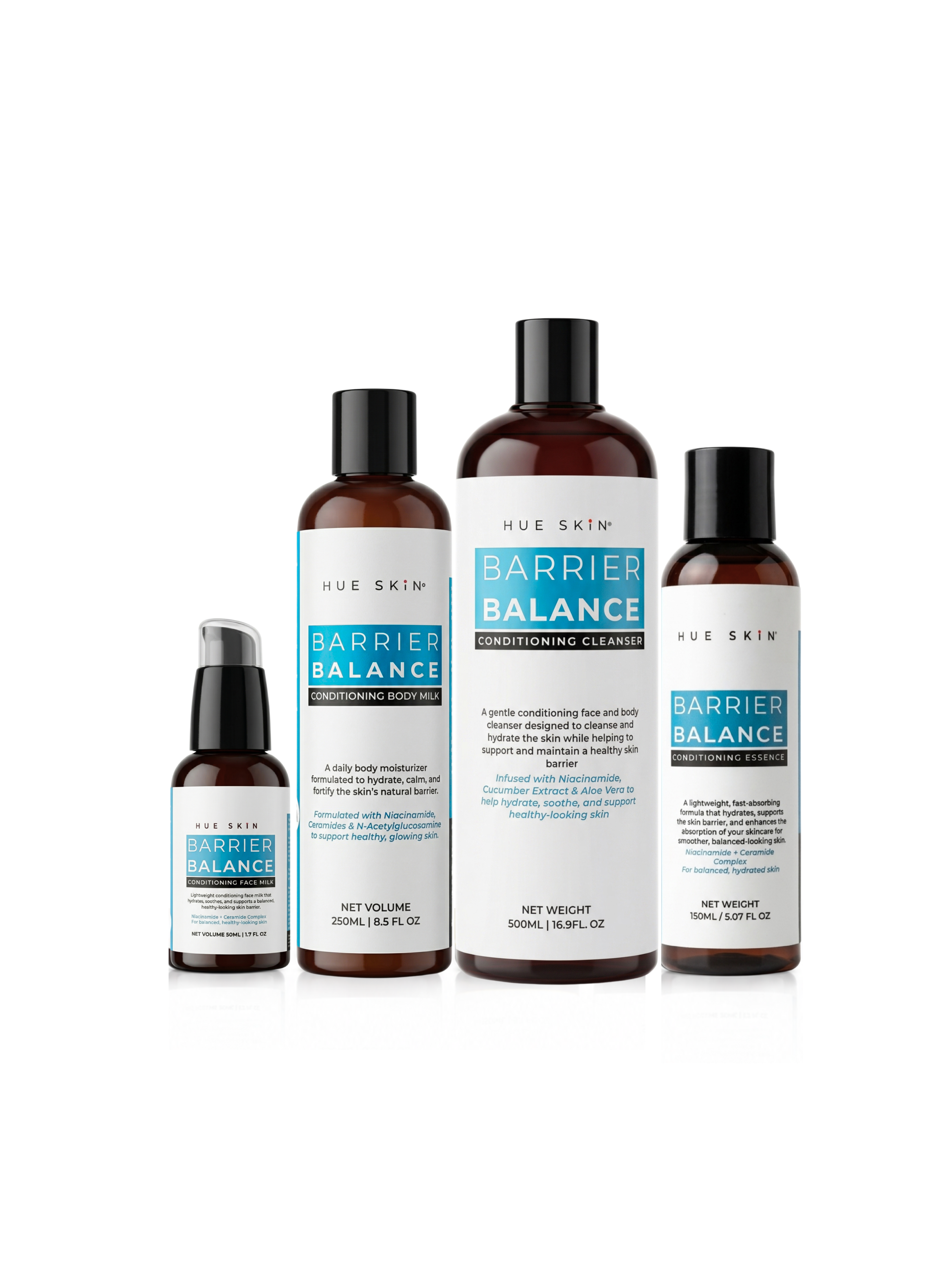 Healthy Skin Maintenance Routine with Hue Skin's Barrier Balance products for gentle cleansing and hydration.