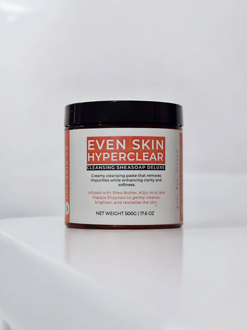 Jar of Even Skin Hyperclear cleansing shea soap on a white background