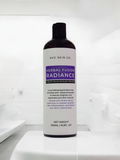 Hue Skin Liquid Black Soap bottle showcasing Herbal Fusion Radiance formula for cleansing and brightening skin.
